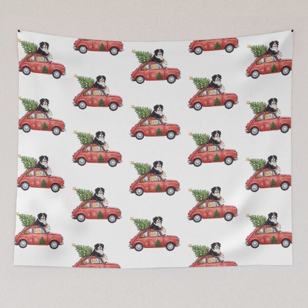 Item preview, Bernese Mountain Dog Winter Holiday Vintage Red Car designed and sold by iPrintPaws.