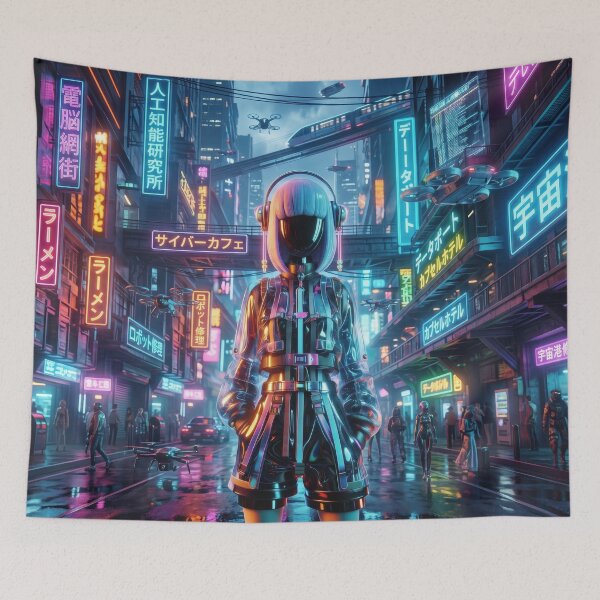 Item preview, Cyberpunk Neon Street Robot Girl designed and sold by AnnArtshock.