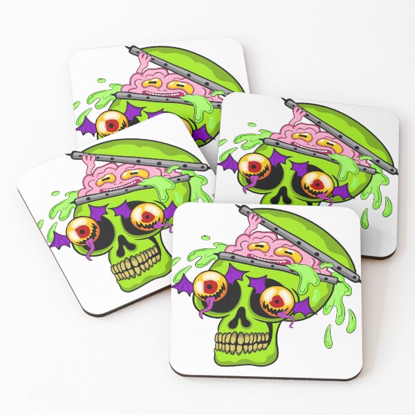 Item preview, Brain Spill Zombie Skull | Creepy Neon Horror Skull Sticker designed and sold by Let There Be Art Studio.