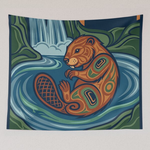Item preview, CANADA Vintage Travel Illustration - Stylized Beaver Floating designed and sold by ZUMERI.