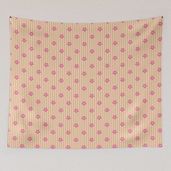 Item preview, Pink Floral Pattern | Cute Pink Flowers on Yellow Stripes | Retro Floral Stripes Design | Preppy Pink Flower Pattern | Coquette Pink and Yellow with Vertical Stripes designed and sold by VivaFy.