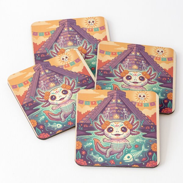 Item preview, MÉXICO Vintage Travel Illustration - Calavera Axolotl Swimming designed and sold by ZUMERI.