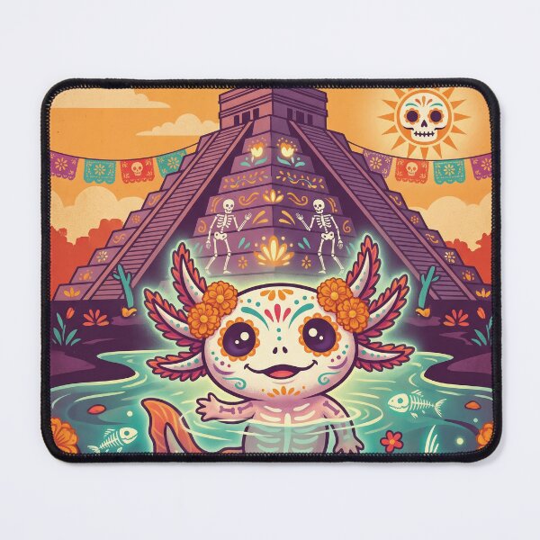 Item preview, MÉXICO Vintage Travel Illustration - Calavera Axolotl Swimming designed and sold by ZUMERI.
