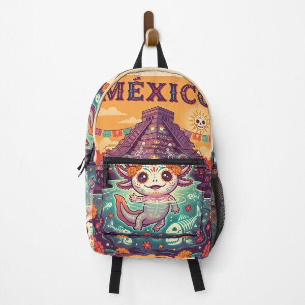 Item preview, MÉXICO Vintage Travel Illustration - Calavera Axolotl Swimming designed and sold by ZUMERI.