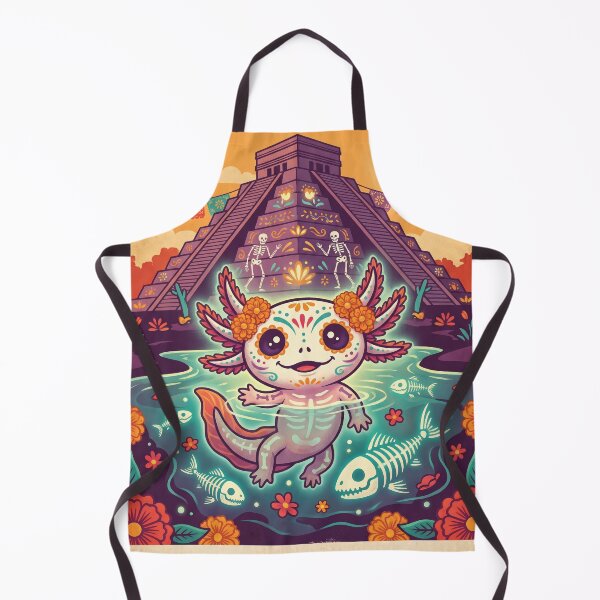 Item preview, MÉXICO Vintage Travel Illustration - Calavera Axolotl Swimming designed and sold by ZUMERI.