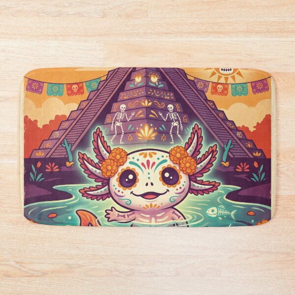 Item preview, MÉXICO Vintage Travel Illustration - Calavera Axolotl Swimming designed and sold by ZUMERI.