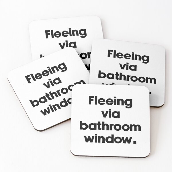 Item preview, Text Typography Fleeing via bathroom window. Awkward Social Humor designed and sold by TypeboldStudio.