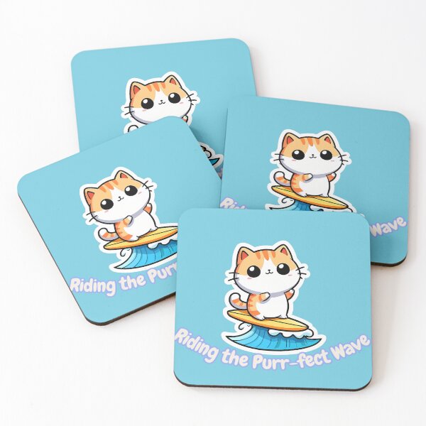 Item preview, Cute Surfing Cat - Catch the Wave Kawaii Sticker designed and sold by jo-e-basta.