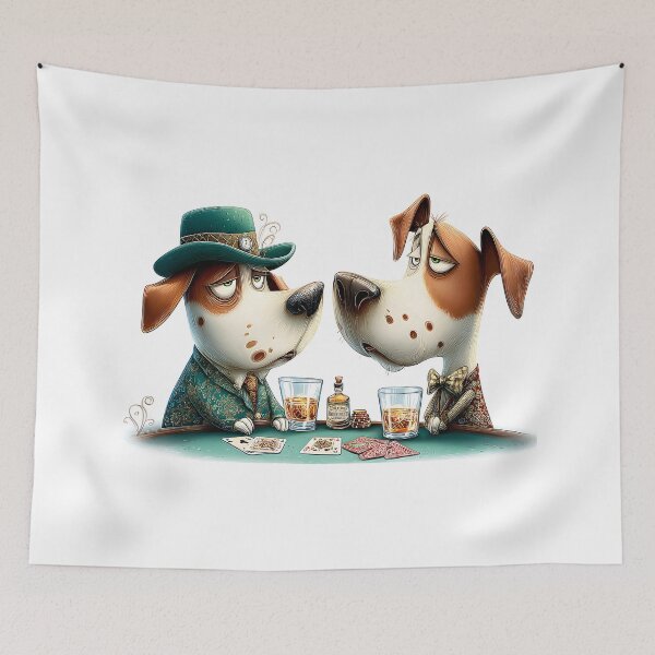 Item preview, Two Cartoon Dogs Playing Cards with Drinks designed and sold by Artessie.