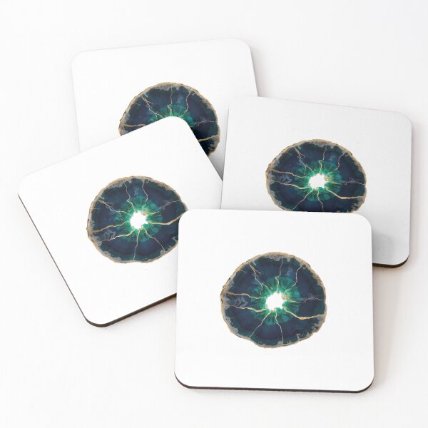 Item preview, Kintsugi Gold Veins Teal Agate Crystal Geode Art designed and sold by ByKayaPrints.