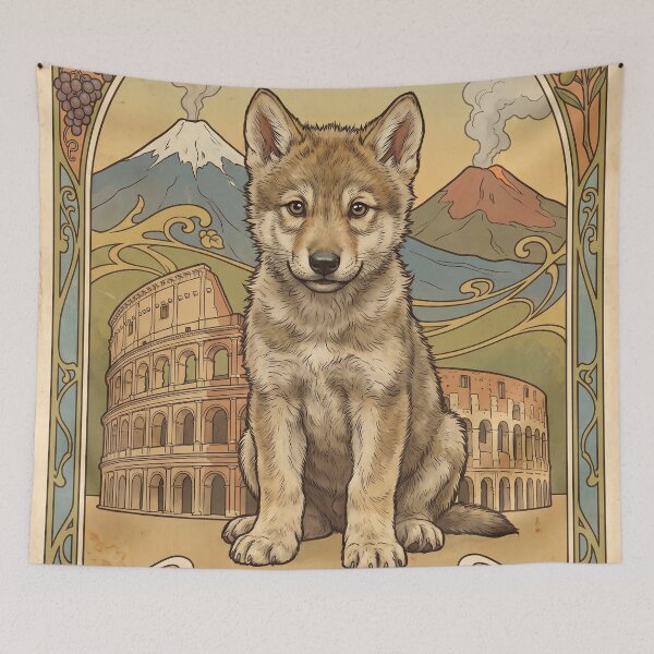 Item preview, ITALIA Travel Illustration - Art Nouveau Wolf Sitting designed and sold by ZUMERI.