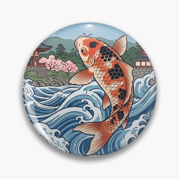 Item preview, JAPAN Travel Illustration - Ukiyo-e Koi Jumping designed and sold by ZUMERI.