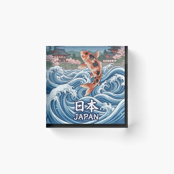 Item preview, JAPAN Travel Illustration - Ukiyo-e Koi Jumping designed and sold by ZUMERI.