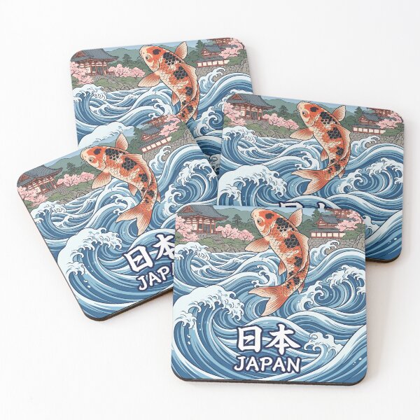 Item preview, JAPAN Travel Illustration - Ukiyo-e Koi Jumping designed and sold by ZUMERI.