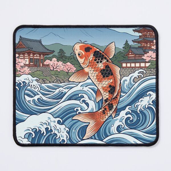 Item preview, JAPAN Travel Illustration - Ukiyo-e Koi Jumping designed and sold by ZUMERI.