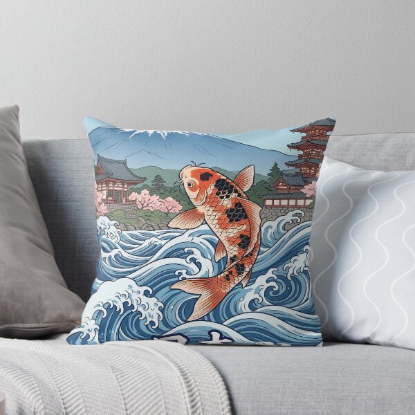 Item preview, JAPAN Travel Illustration - Ukiyo-e Koi Jumping designed and sold by ZUMERI.