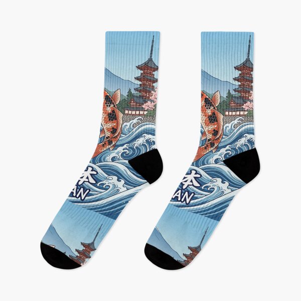 Item preview, JAPAN Travel Illustration - Ukiyo-e Koi Jumping designed and sold by ZUMERI.