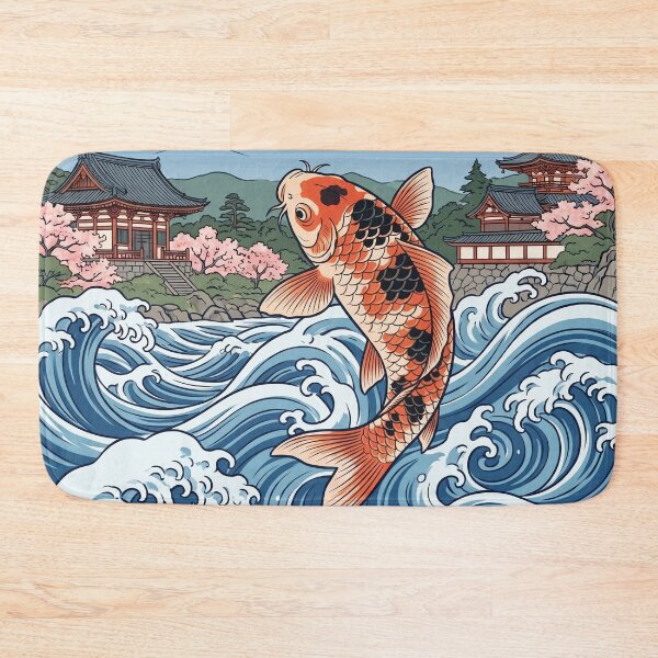 Item preview, JAPAN Travel Illustration - Ukiyo-e Koi Jumping designed and sold by ZUMERI.