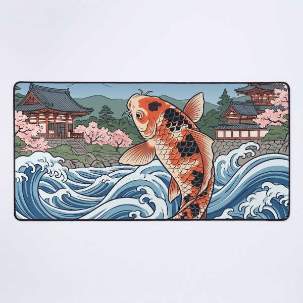 Item preview, JAPAN Travel Illustration - Ukiyo-e Koi Jumping designed and sold by ZUMERI.