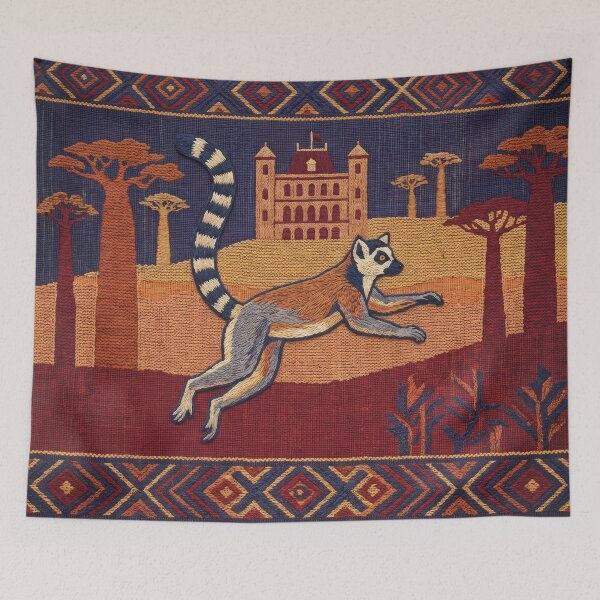 Item preview, MADAGASCAR Travel Illustration - Tapestry Primate Jumping designed and sold by ZUMERI.