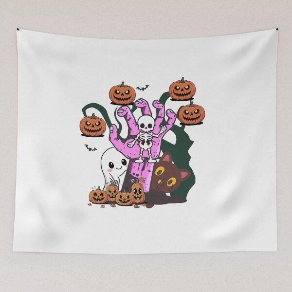 Item preview, Cute Halloween Ghost, Black Cat & Skeleton Pumpkin Spooky Halloween Design designed and sold by Palette _Vibes.