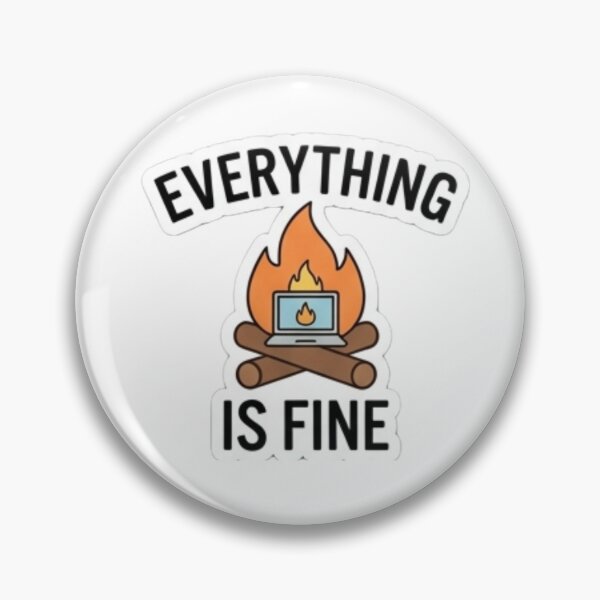 Item preview, "Everything Is Fine ?" – Cute minimalist campfire, flaming laptop badge. designed and sold by littleearty.