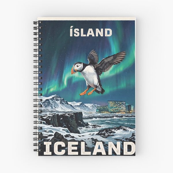 Item preview, ICELAND Travel Illustration - Gouache Puffin Flying designed and sold by ZUMERI.