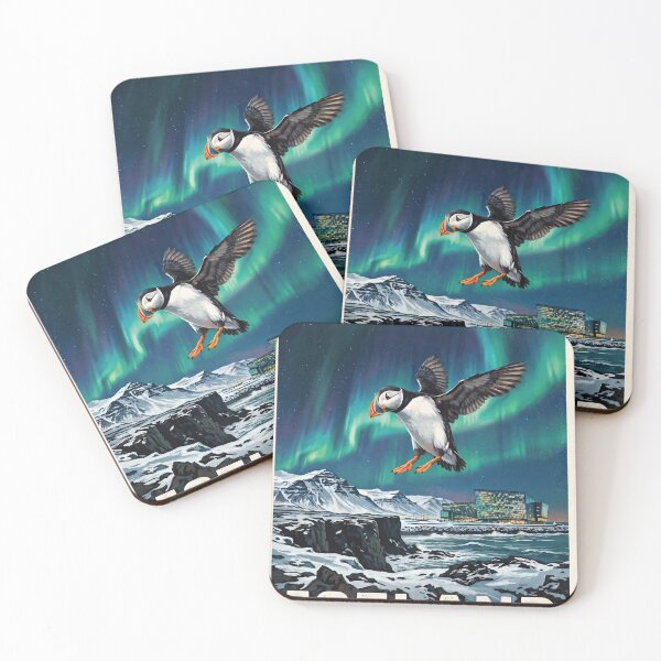 Item preview, ICELAND Travel Illustration - Gouache Puffin Flying designed and sold by ZUMERI.