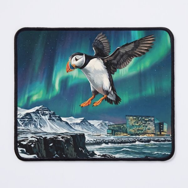 Item preview, ICELAND Travel Illustration - Gouache Puffin Flying designed and sold by ZUMERI.