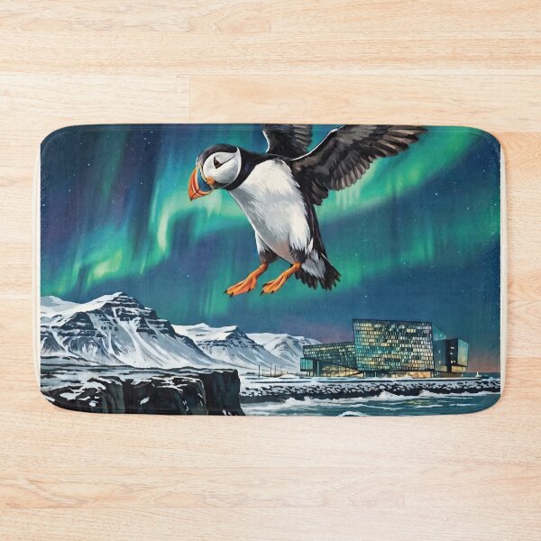 Item preview, ICELAND Travel Illustration - Gouache Puffin Flying designed and sold by ZUMERI.