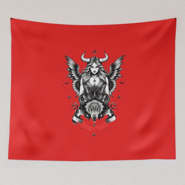Item preview, Gothic Horned Goddess Wolf and Butterfly Fantasy Shirt designed and sold by MariaPCMaria.