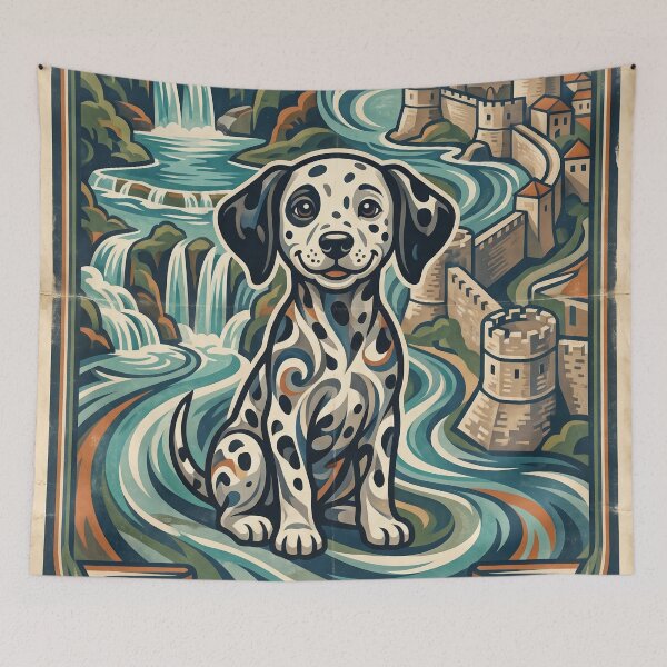 Item preview, CROATIA Vintage Travel Illustration - Spotted Dalmatian Sitting designed and sold by ZUMERI.