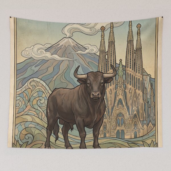 Item preview, SPAIN Vintage Travel Illustration - Horned Bull Standing designed and sold by ZUMERI.