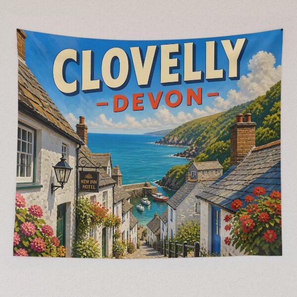 Item preview, Clovelly, Devon, England: scenic-Style Painterly Travel Poster designed and sold by LSVart.