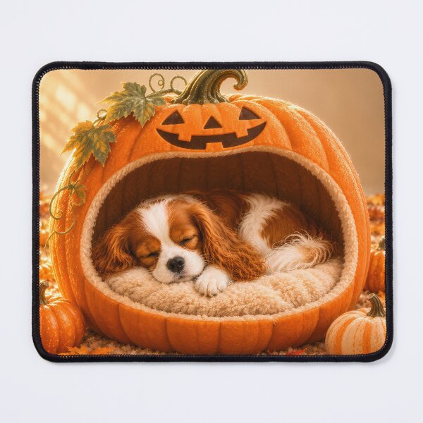 Item preview, Cavalier King Charles Spaniel Sleeping in Halloween Pumpkin Bed designed and sold by ManJiangHong.