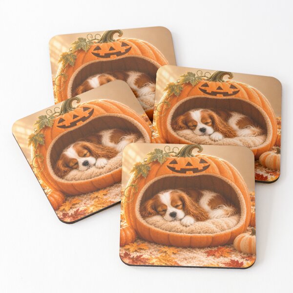 Item preview, Cavalier King Charles Spaniel Sleeping in Halloween Pumpkin Bed designed and sold by ManJiangHong.