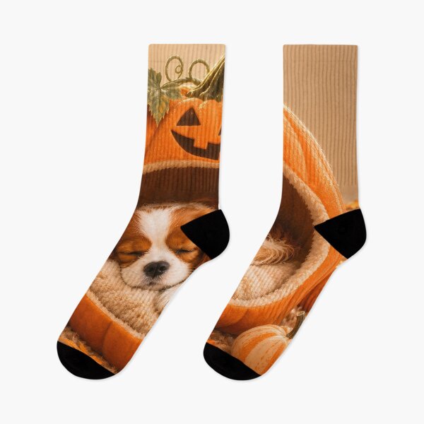 Item preview, Cavalier King Charles Spaniel Sleeping in Halloween Pumpkin Bed designed and sold by ManJiangHong.