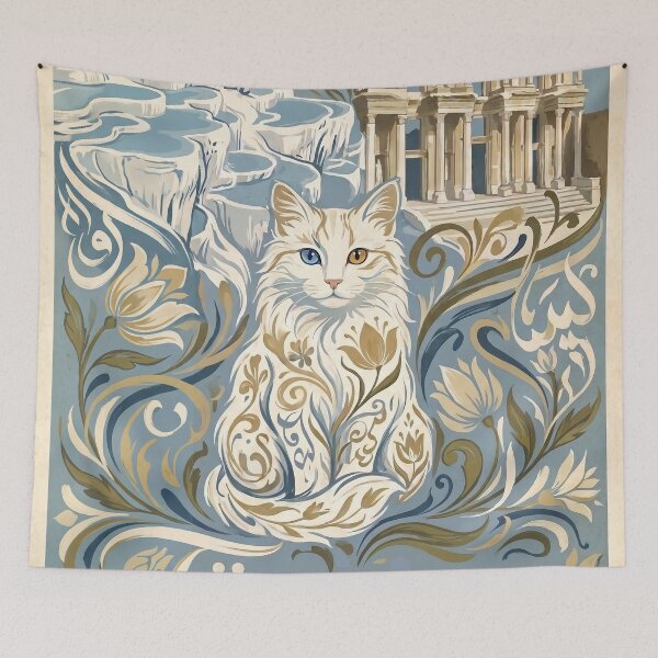 Item preview, TÜRKIYE Vintage Travel Illustration - Floral Cat Sitting designed and sold by ZUMERI.