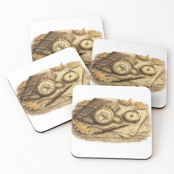 Item preview, Timeless Journey – Vintage Pocket Watch & Explorer Journal designed and sold by Golden Era Studio.