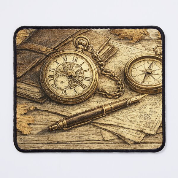 Item preview, Timeless Journey – Vintage Pocket Watch & Explorer Journal designed and sold by Golden Era Studio.