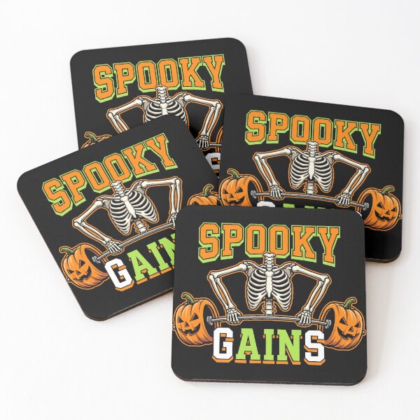 Item preview, Spooky Gains Fitness Skeleton Barbell Pumpkin Halloween designed and sold by TeNovaStudio ⭐⭐⭐⭐⭐.