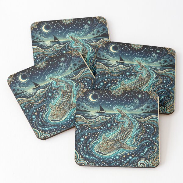 Item preview, MALDIVES Travel Illustration - Celestial Shark Swimming designed and sold by ZUMERI.