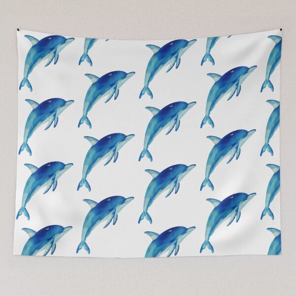 Item preview, Blue Dolphin Watercolor - Born To Swim Ocean Painting designed and sold by estudiopacifico.