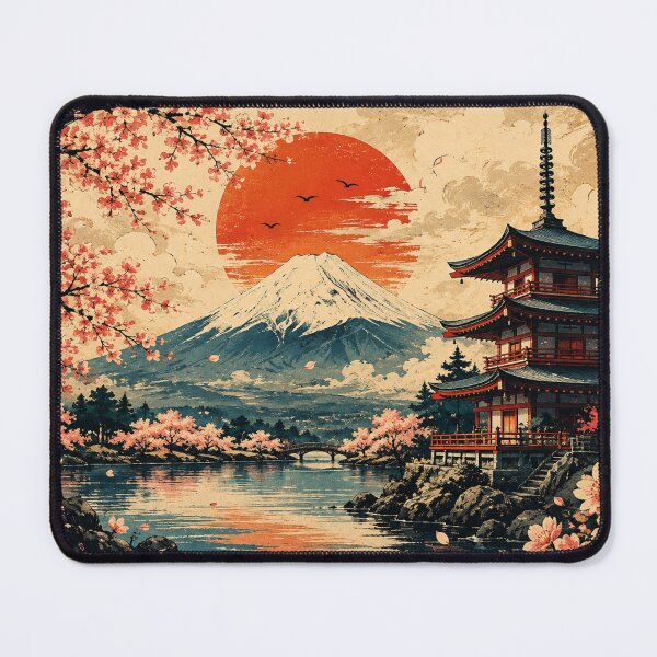 Item preview, Mount Fuji Sakura Pagoda – Traditional Japanese Landscape Art designed and sold by Happy Chaos Studio.