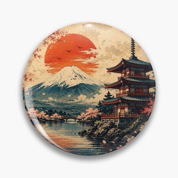 Item preview, Mount Fuji Sakura Pagoda – Traditional Japanese Landscape Art designed and sold by Happy Chaos Studio.