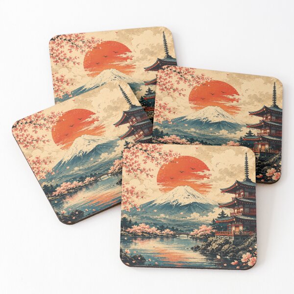 Item preview, Mount Fuji Sakura Pagoda – Traditional Japanese Landscape Art designed and sold by Happy Chaos Studio.