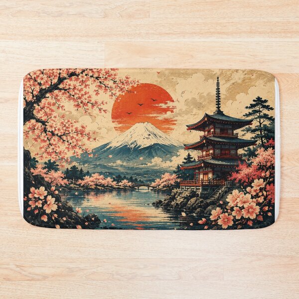 Item preview, Mount Fuji Sakura Pagoda – Traditional Japanese Landscape Art designed and sold by Happy Chaos Studio.
