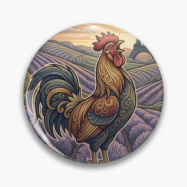 Item preview, FRANCE Vintage Travel Illustration - Ornate Rooster Crowing in a Lavender Field designed and sold by ZUMERI.