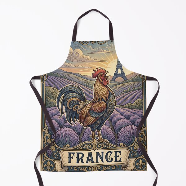 Item preview, FRANCE Vintage Travel Illustration - Ornate Rooster Crowing in a Lavender Field designed and sold by ZUMERI.