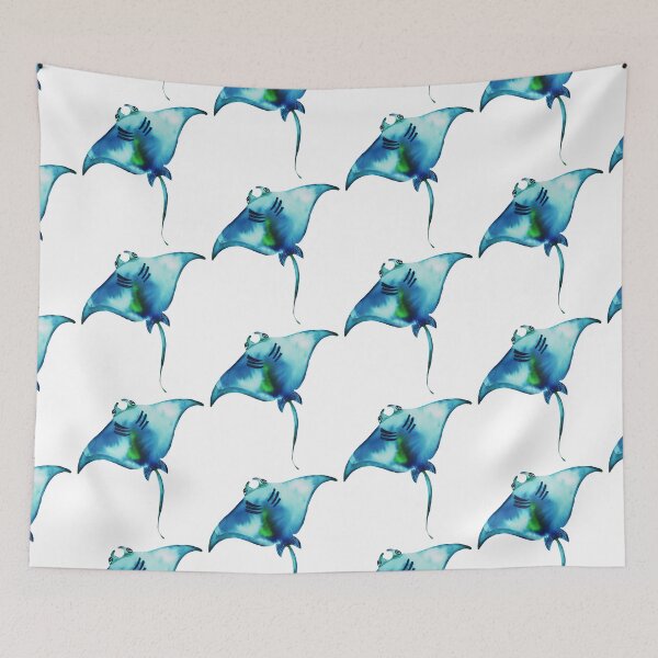 Item preview, Manta Ray Art - Dreamer Of Deep Blue Ocean Painting designed and sold by estudiopacifico.